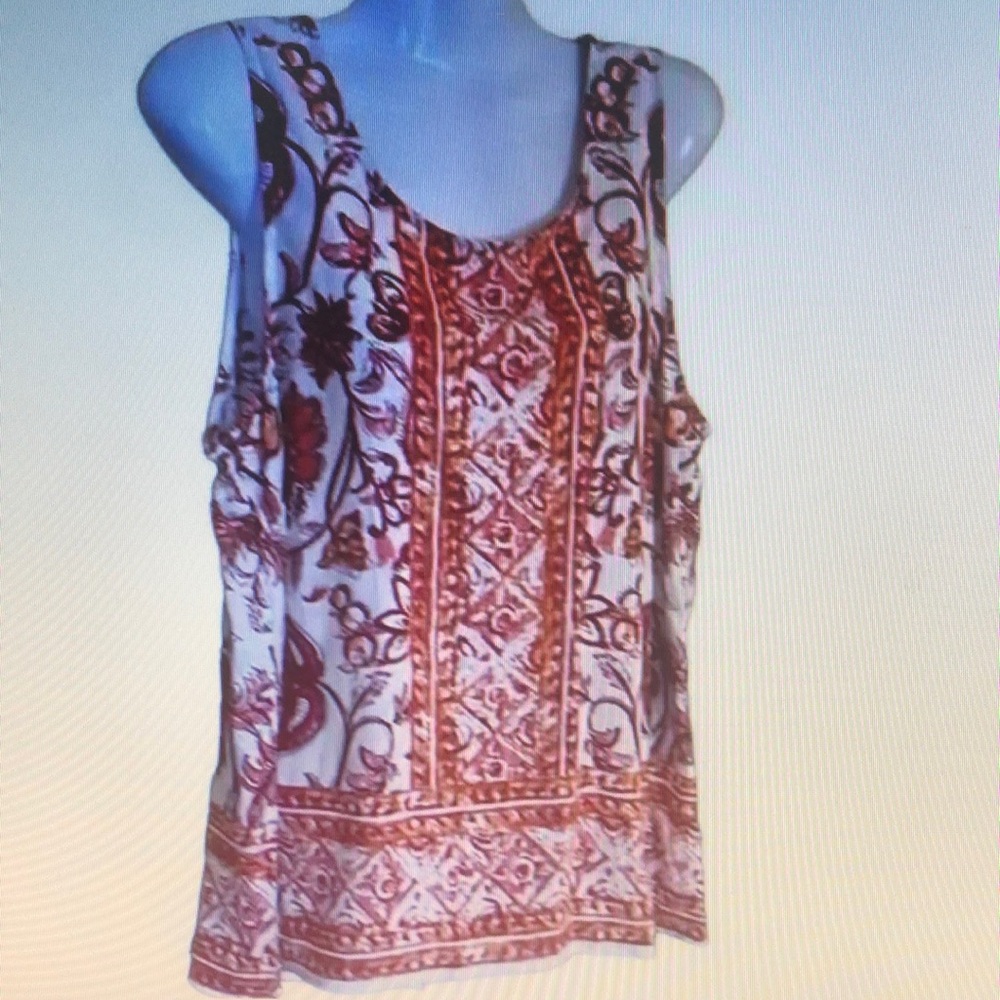 Nicole Miller Red and White Patterned Tank Top